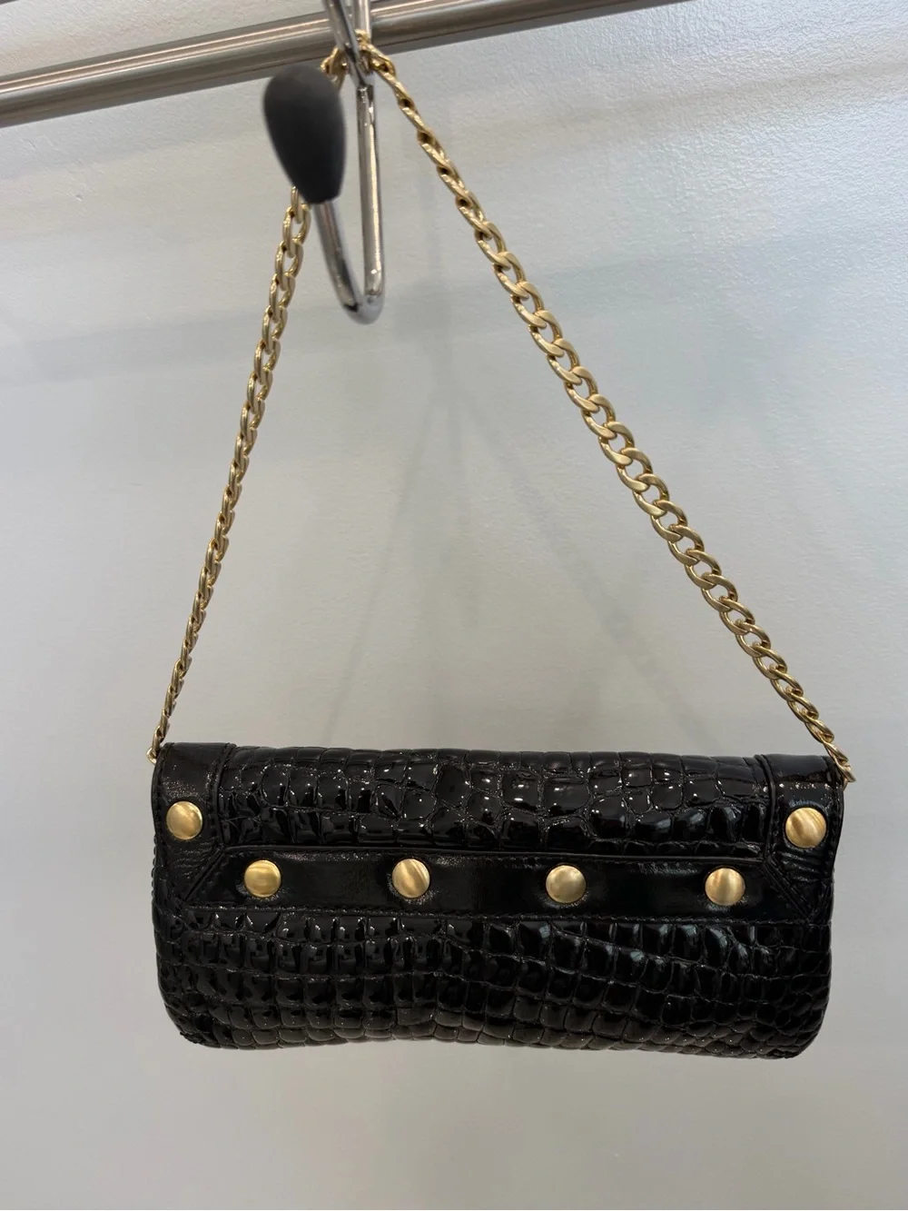 Michael Kors Black Croc-Embossed purse with Gold Chain